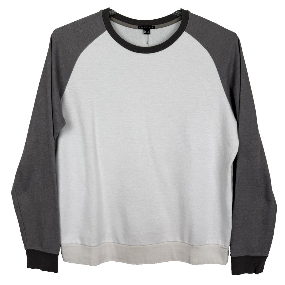 Theory Lightweight Sweatshirt Mens XL Gray White Colorblocked Pima Cotton Preppy